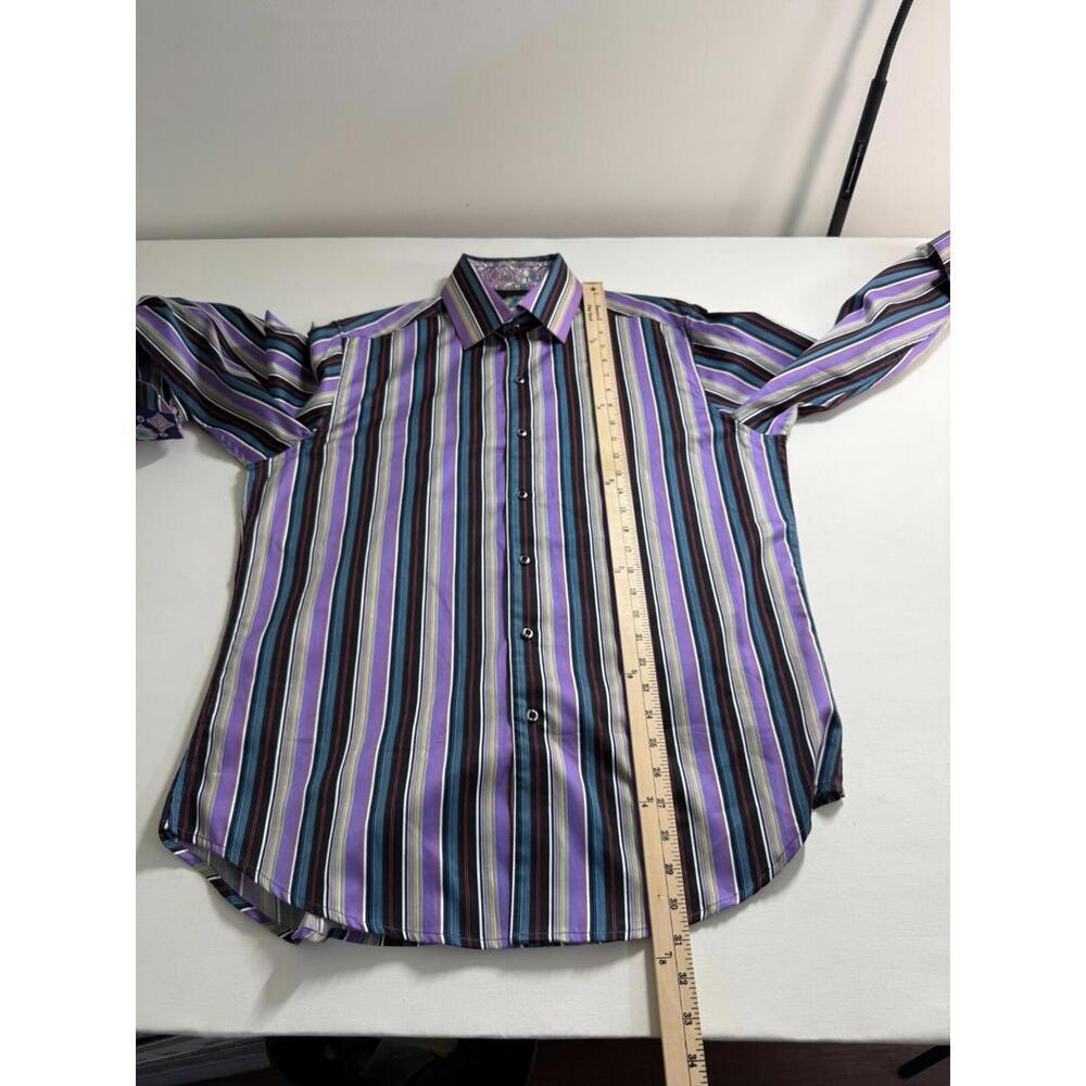 Robert Graham Multicolor Stripe Flip Cuff Dress Shirt Large - Picture 6 of 6